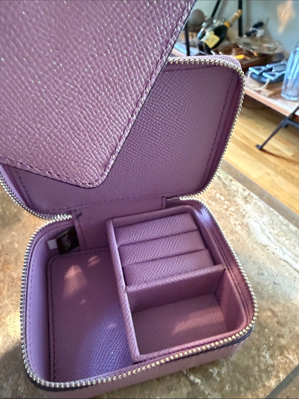 Coach Lavender Leather Zip Jewelry Case with Silver Tone Logo - Picture 3 of 5